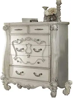 Ac-21136 Acme Versailles 5 Drawer Chest In Bone And White