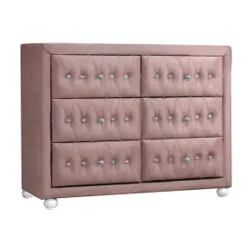 30825 Acme Furniture Fabric Dresser 30 Inch H X 40 W 6-drawer Acrylic Accent Buttons Pink #2