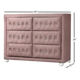 30825 Acme Furniture Fabric Dresser 30 Inch H X 40 W 6-drawer Acrylic Accent Buttons Pink