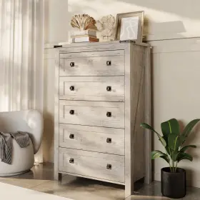 Afulyperfllc 445029779736 Farmhouse Rustic Wood Dresser Chest Of 5 Drawers Bedroom Storage Cabinet Oak 48 Inch