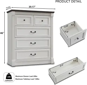 Aitjunz 313044134113 Farmhouse 5 Drawers Dresser For Bedroom 46 Inch Tall Large Dressers And Chests Of Dra #2 Aitjunz 313044134113 Farmhouse 5 Drawers Dresser For Bedroom 46 Inch Tall Large Dressers And Chests Of Dra #2
