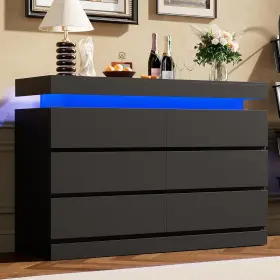Alian Furniture Industries Sdn. Bhd. 445019762731 6 Drawer Dresser For Bedroom - 47 Inch Wide Chest Of Drawers With Led Light And Char