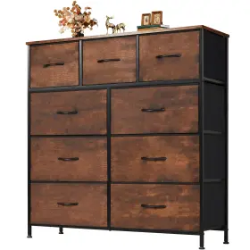 Atilioo Cab-9bcv2-rust Dresser For Bedroom With 9 Drawers Anti-tip Fabric Storage Tower Wood Top A