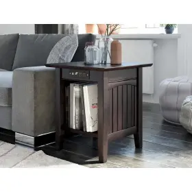 Ah14311 Atlantic Furniture Nantucket End Table With Charging Station In Espresso