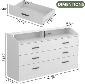 Auromie 445035235233 6 Drawers Dresser For Bedroom With Power Outlet Modern Chest Of Drawer #2