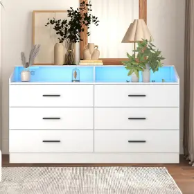 Auromie 445035235233 6 Drawers Dresser For Bedroom With Power Outlet Modern Chest Of Drawer