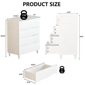 Awqm 755752528219 4 White Drawer Dressers For Bedroom Wooden Chest Of Drawers Modern Wide S #2