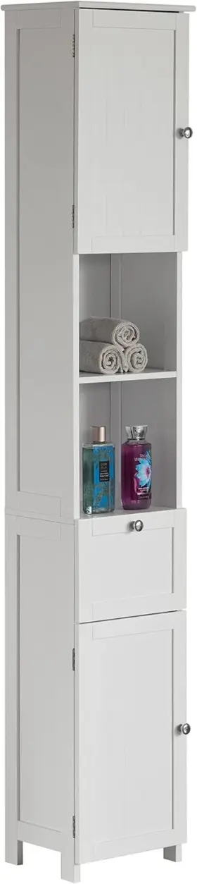 Qi004021.wt Basicwise White Tall Standing Linen Tower Storage Cabinet For Bathroom Wt