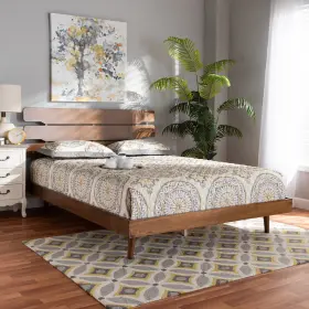 159-9610-ojc Baxton Studio Anzia Mid-century Modern Walnut Finished Wood Queen Size Platform