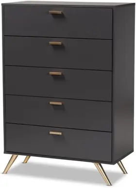 189-11575-amz Baxton Studio Kelson Dark Grey Gold Finished Wood 5-drawer Chest