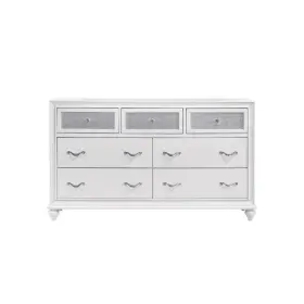Bm246084 Benjara Wooden Dresser Without Mirror Glittery Acrylic Panel Front 63 Inch White #3
