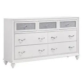 Bm246084 Benjara Wooden Dresser Without Mirror Glittery Acrylic Panel Front 63 Inch White