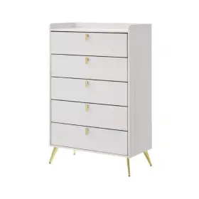 Bm275716 Benjara 5-drawers White And Gold Wood Tall Dresser Chest With Metal Handles 50 H X 16 W