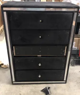 Better Home Products 131354152408 Monica-chst-blk Monica Velvet Upholstered 5 Drawer Chest Dresser