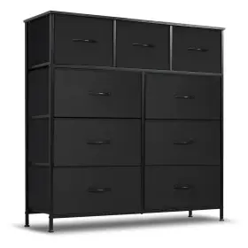 Wm-sun-cab-9bc-bk Bigleap 9-drawer Wide Fabric Dresser Chest Storage Tower With Wood Top For Bedroom