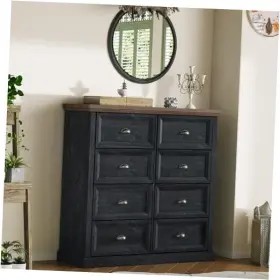 Cns079 Boliyang Farmhouse Dresser Wood Rustic 15.8 Inch D X 41.9 W 39.4 H 8 Drawers Dark Blue Cns079 Boliyang Farmhouse Dresser Wood Rustic 15.8 Inch D X 41.9 W 39.4 H 8 Drawers Dark Blue
