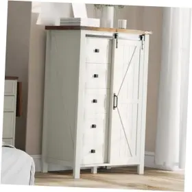 Cns124 Boliyang 48 Inch Tall Farmhouses For Bedroom Vintage Dresser 5 Drawers Rustic White