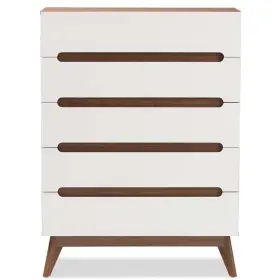 Bh-4752-1663419 Bowery Hill Mid-century 5-drawer Board Wood Chest In White/walnut