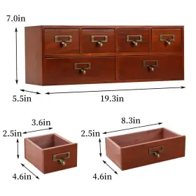 Boxskivra 762283863528 Apothecary Drawers Wooden Storage Box With 6 Vintage W #3