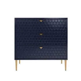 Bl-chd-1472a-bl Boyel Living Blue Honeycomb Pattern 3-drawers Storage Accent Chest With Golden