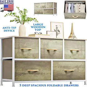 Dwv-197839901711-oak Branded Dresser With 5 Drawers Furniture Multifunctional Storage Tower Unit For Bedroom