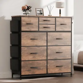 Hi1528 Branded01 Us01 10 Drawer Dresser Chest Of Drawers Dressers For Bedroom With 4 Side Pockets And