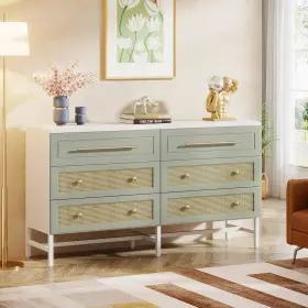 Bb-jw0518xf Byblight 6-drawer 56 Inch W Dresser Rooney Modern Rattan For Bedroom Green #3