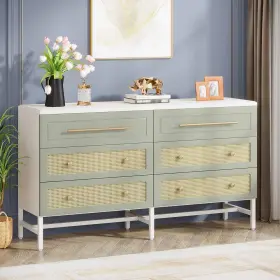 Bb-jw0518xf Byblight 6-drawer 56 Inch W Dresser Rooney Modern Rattan For Bedroom Green