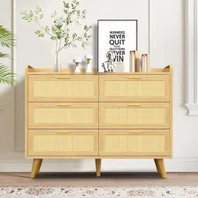 Lrrd06-yw Capri Rattan 6 Drawer Dresser Wide Storage Chest With Solid Wood