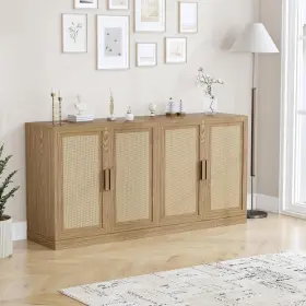 Amz0505-zybg-tbc002 Casaphoria Sideboard Cabinet Farmhouse Buffet Rattan Panels 31x62 Natural Oak