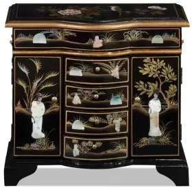 Mjb03mbg-l Chinafurnitureonline Wooden Oriental Jewelry Chest Black Lacquer Chinoiserie