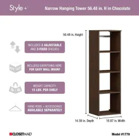 1778 Closetmaid Closet Tower 56.48 Inch Adjustable Shelves Scratch Resistant Chocolate #3
