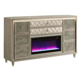 222663fb Coaster Lorient 8-drawer Wood Led Bedroom Flame Box Dresser In Ivory/camel