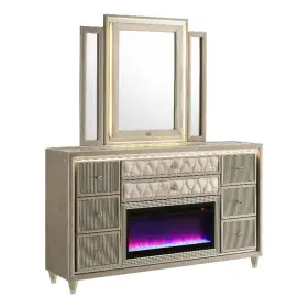 222663fbm Coaster Lorient 8-drawer Wood Led Flame Box Dresser With Mirror In Ivory/camel