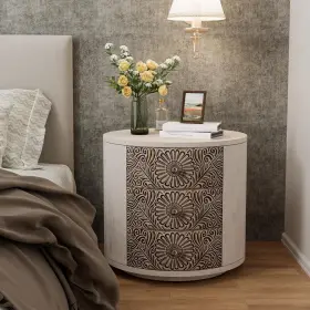 Cosiest 445037737711 3 Drawer Chest Of Drawers 20 Inch Mdf Round Storage Cabinet Retro Whitewash Fi