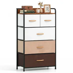 Costway 146330380666 5-drawer Fabric Dresser With Removable Bins Wooded Top And Metal Frame