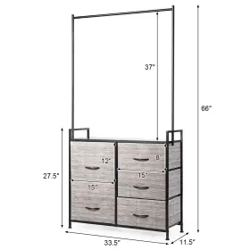 H122a12188 Costway 5 Drawer Fabric Dresser With Hanger Metal Frame&wooden Top Storage Closet Organizer #2