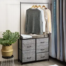 H122a12188 Costway 5 Drawer Fabric Dresser With Hanger Metal Frame&wooden Top Storage Closet Organizer #3