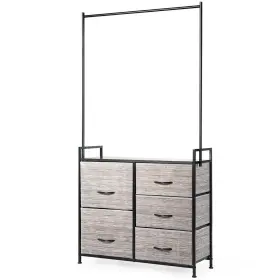 H122a12188 Costway 5 Drawer Fabric Dresser With Hanger Metal Frame&wooden Top Storage Closet Organizer