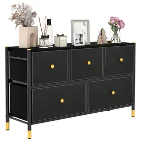 Hcst00035 Costway 5-drawer Fabric Dresser Tower Wide Chest Of Drawers Storage Organizer Bedroom