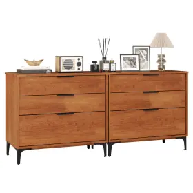 Hcst05791 Costway 2pcs 3-drawer Dresser With Metal Support Legs And Anti-tipping Kit For Bedroom Cherry