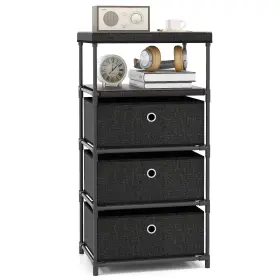 Hcst07873 Costway 3-drawer Dresser With Shelf Fabric Bins Industrial Storage Tower Unit