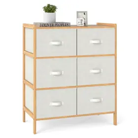 Hcst09482 Costway Fabric Dresser With 6 Drawers Bamboo Storage Tower Folding Bins