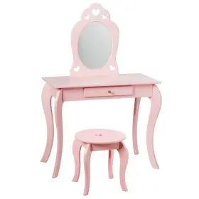 Hw64356pi Costway Kids Dressing Play Table Set 41.5 Inh X 27.5 Inw Wood Material In Pink #2
