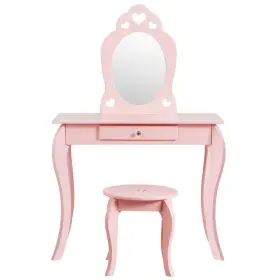 Hw64356pi Costway Kids Dressing Play Table Set 41.5 Inh X 27.5 Inw Wood Material In Pink