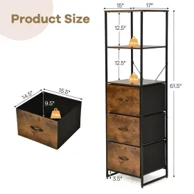 J067cfa18126 Costway Vertical 3 Drawer Dresser With Shelves Tall Storage Tower Chest Freestanding #2