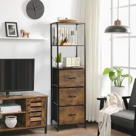J067cfa18126 Costway Vertical 3 Drawer Dresser With Shelves Tall Storage Tower Chest Freestanding #3