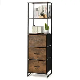 J067cfa18126 Costway Vertical 3 Drawer Dresser With Shelves Tall Storage Tower Chest Freestanding