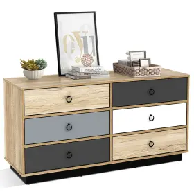 A17164 Costway J172 6 Drawer Double Dresser Accent Storage Tower For Bedroom Hallway Entryway