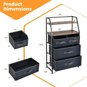 Jz-10n0z198 Costway Dresser 39.5 Inch X 23 11.5 4-drawer Black Rustic Brown With Shelves #3